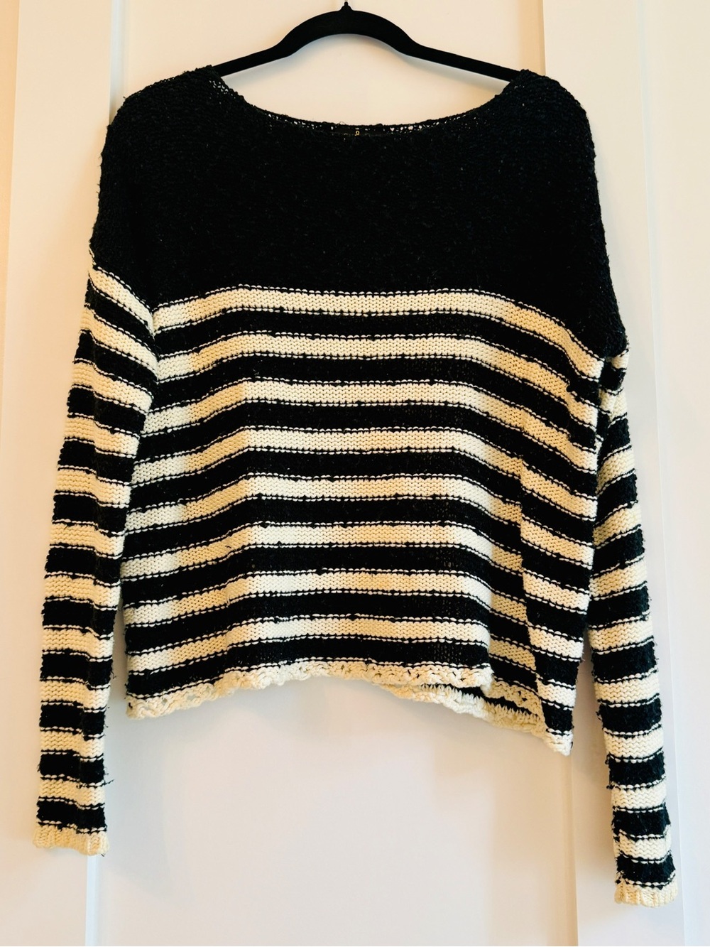 audrey Black and Cream Striped Crewneck Sweater